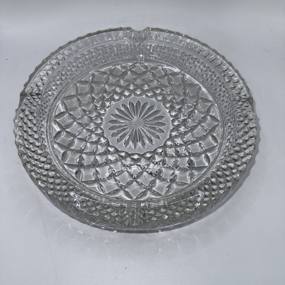 Vintage Anchor Hocking Wexford‎ Ashtray Heavy Crystal Clear Glass Large 8-1/2"